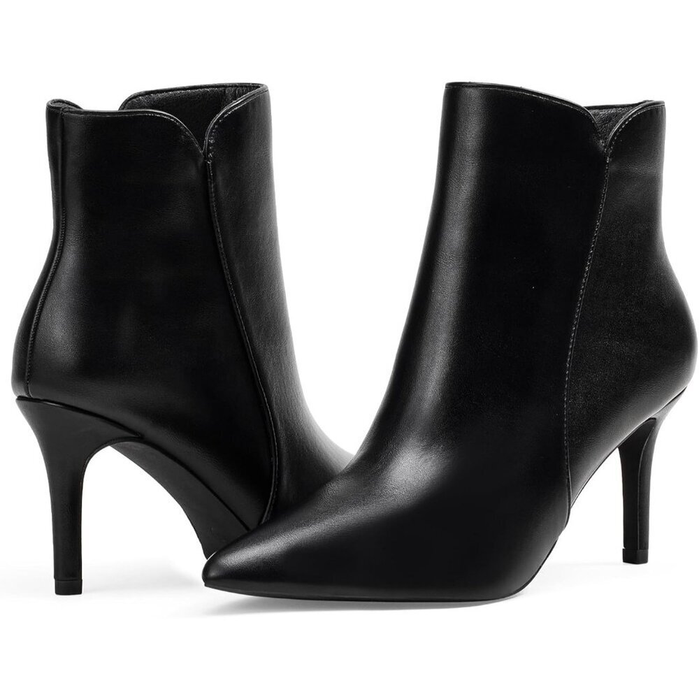 Women's Black Chic Heeled Sexy Pointed Toe High Heel Fashion Ankle Booties - Picture 1 of 8